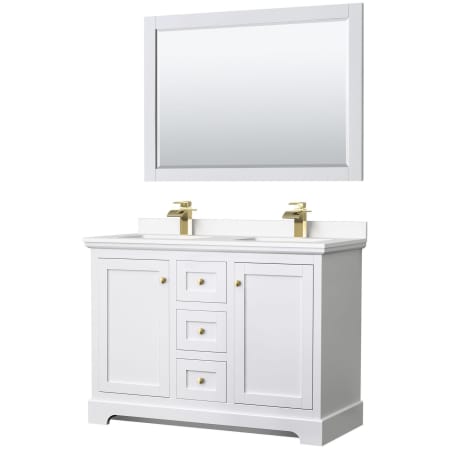 A large image of the Wyndham Collection WCV232348D-VCA-M46 White / White Cultured Marble Top / Brushed Gold Hardware