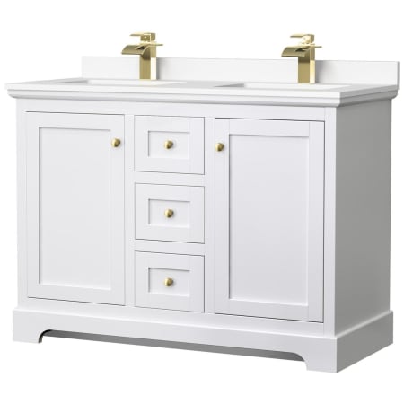 A large image of the Wyndham Collection WCV232348D-VCA-MXX White / White Cultured Marble Top / Brushed Gold Hardware