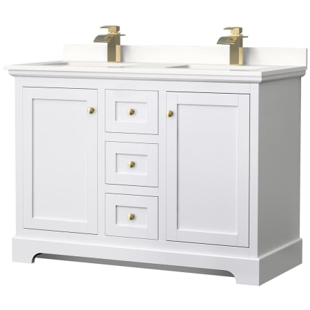 A large image of the Wyndham Collection WCV232348D-QTZ-UNSMXX White / White Quartz Top / Brushed Gold Hardware