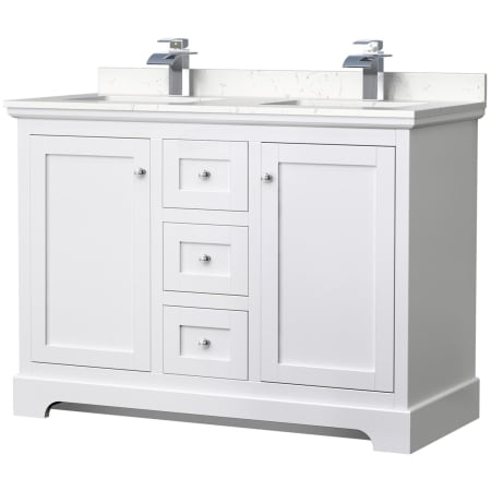 A large image of the Wyndham Collection WCV232348D-VCA-MXX White / Carrara Cultured Marble Top / Polished Chrome Hardware
