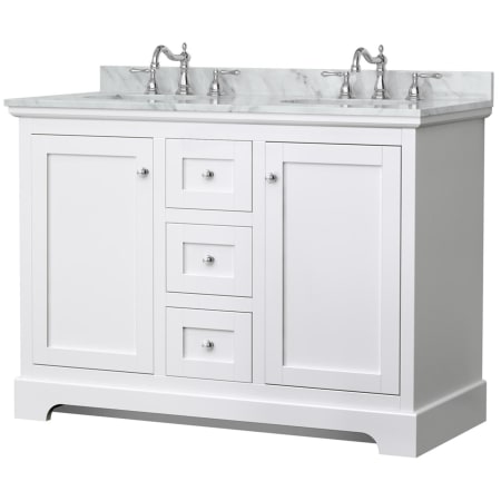A large image of the Wyndham Collection WCV232348DCMUNOMXX White / White Carrara Marble Top / Polished Chrome Hardware