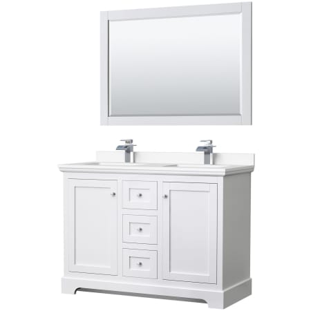 A large image of the Wyndham Collection WCV232348D-VCA-M46 White / White Cultured Marble Top / Polished Chrome Hardware