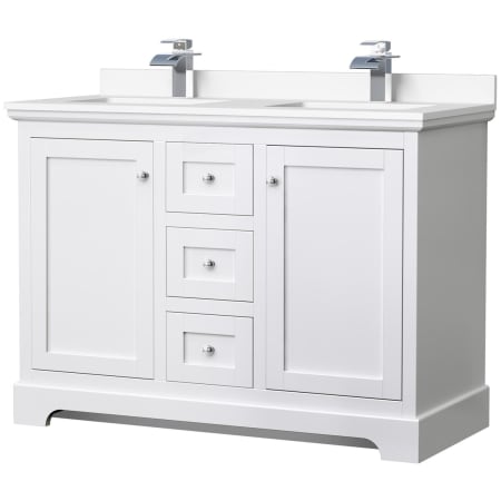 A large image of the Wyndham Collection WCV232348D-VCA-MXX White / White Cultured Marble Top / Polished Chrome Hardware