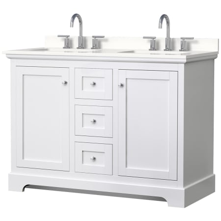 A large image of the Wyndham Collection WCV232348D-QTZ-US3MXX White / White Quartz Top / Polished Chrome Hardware