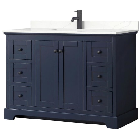 A large image of the Wyndham Collection WCV232348S-QTZ-UNSMXX Dark Blue / Giotto Quartz Top / Matte Black Hardware