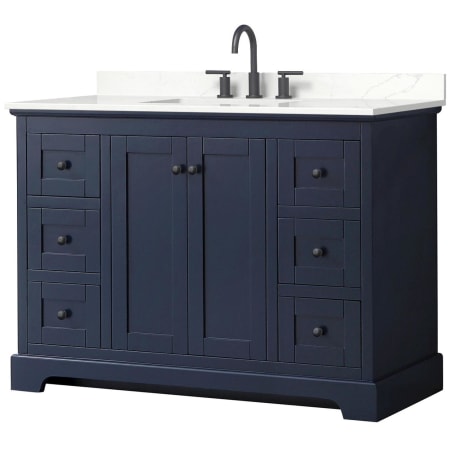 A large image of the Wyndham Collection WCV232348S-QTZ-US3MXX Dark Blue / Giotto Quartz Top / Matte Black Hardware