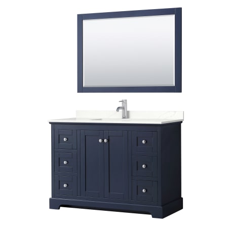 A large image of the Wyndham Collection WCV232348S-QTZ-UNSM46 Dark Blue / Giotto Quartz Top / Polished Chrome Hardware