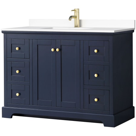 A large image of the Wyndham Collection WCV232348S-VCA-MXX Dark Blue / White Cultured Marble Top / Brushed Gold Hardware