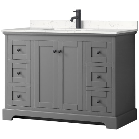 A large image of the Wyndham Collection WCV232348S-VCA-MXX Dark Gray / Carrara Cultured Marble Top / Matte Black Hardware