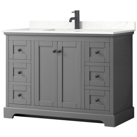 A large image of the Wyndham Collection WCV232348S-QTZ-UNSMXX Dark Gray / Giotto Quartz Top / Matte Black Hardware