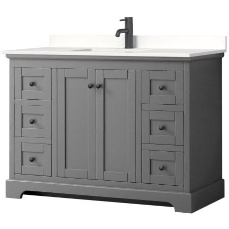 A large image of the Wyndham Collection WCV232348S-QTZ-UNSMXX Dark Gray / White Quartz Top / Matte Black Hardware