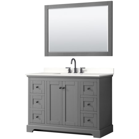 A large image of the Wyndham Collection WCV232348S-QTZ-US3M46 Dark Gray / White Quartz Top / Matte Black Hardware