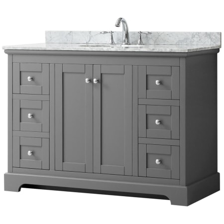 A large image of the Wyndham Collection WCV232348SCMUNOMXX Dark Gray / White Carrara Marble Top / Polished Chrome Hardware