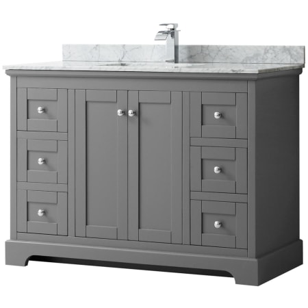A large image of the Wyndham Collection WCV232348SCMUNSMXX Dark Gray / White Carrara Marble Top / Polished Chrome Hardware