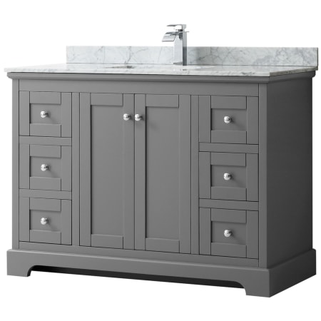 A large image of the Wyndham Collection WCV232348SCMUNSMXX Dark Gray / White Carrara Marble Top / Polished Chrome Hardware