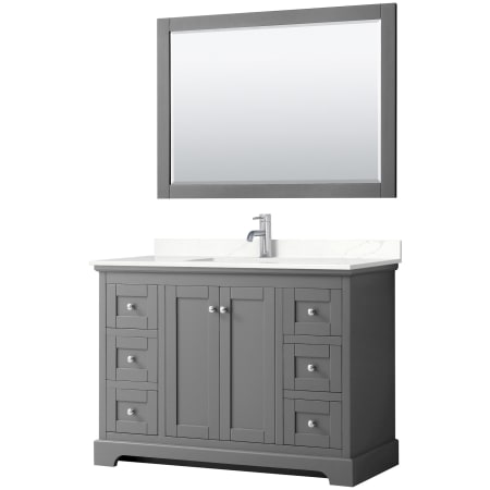 A large image of the Wyndham Collection WCV232348S-QTZ-UNSM46 Dark Gray / Giotto Quartz Top / Polished Chrome Hardware
