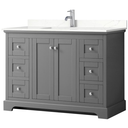 A large image of the Wyndham Collection WCV232348S-QTZ-UNSMXX Dark Gray / Giotto Quartz Top / Polished Chrome Hardware