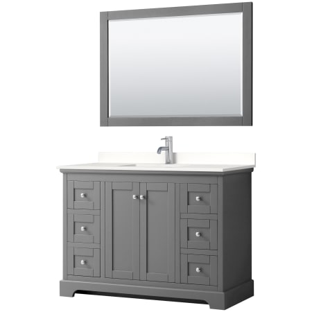 A large image of the Wyndham Collection WCV232348S-QTZ-UNSM46 Dark Gray / White Quartz Top / Polished Chrome Hardware