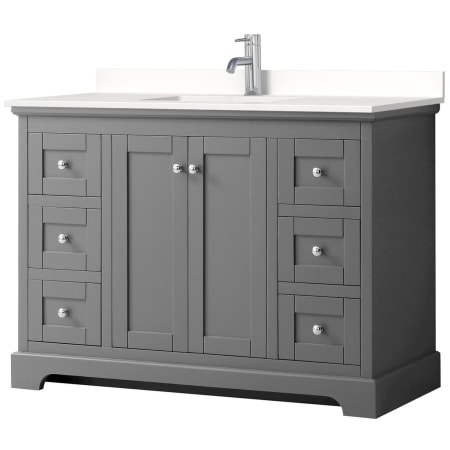 A large image of the Wyndham Collection WCV232348S-QTZ-UNSMXX Dark Gray / White Quartz Top / Polished Chrome Hardware