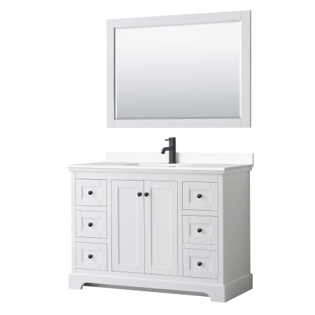 A large image of the Wyndham Collection WCV232348S-VCA-M46 White / White Cultured Marble Top / Matte Black Hardware