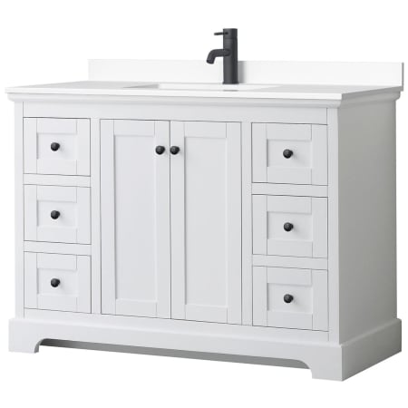 A large image of the Wyndham Collection WCV232348S-VCA-MXX White / White Cultured Marble Top / Matte Black Hardware