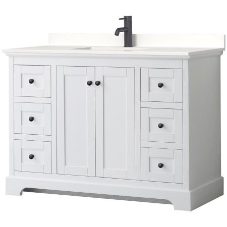 A large image of the Wyndham Collection WCV232348S-QTZ-UNSMXX White / White Quartz Top / Matte Black Hardware