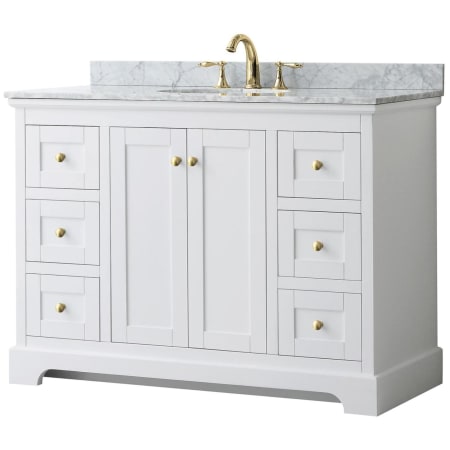 A large image of the Wyndham Collection WCV232348SCMUNOMXX White / White Carrara Marble Top / Brushed Gold Hardware