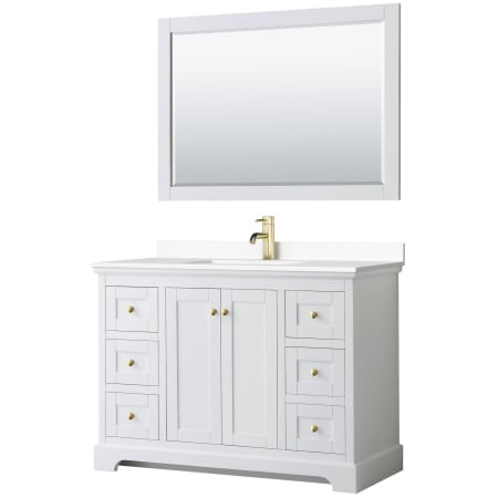 A large image of the Wyndham Collection WCV232348S-VCA-M46 White / White Cultured Marble Top / Brushed Gold Hardware