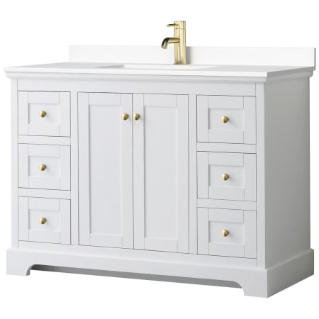 A large image of the Wyndham Collection WCV232348S-VCA-MXX White / White Cultured Marble Top / Brushed Gold Hardware