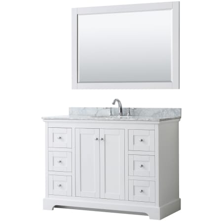 A large image of the Wyndham Collection WCV232348SCMUNOM46 White / White Carrara Marble Top / Polished Chrome Hardware