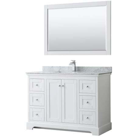 A large image of the Wyndham Collection WCV232348SCMUNSM46 White / White Carrara Marble Top / Polished Chrome Hardware