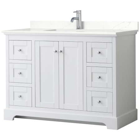 A large image of the Wyndham Collection WCV232348S-QTZ-UNSMXX White / Giotto Quartz Top / Polished Chrome Hardware