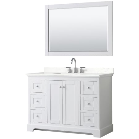A large image of the Wyndham Collection WCV232348S-QTZ-US3M46 White / Giotto Quartz Top / Polished Chrome Hardware