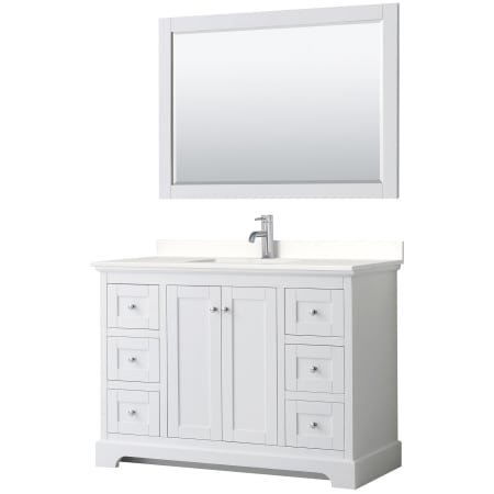 A large image of the Wyndham Collection WCV232348S-QTZ-UNSM46 White / White Quartz Top / Polished Chrome Hardware