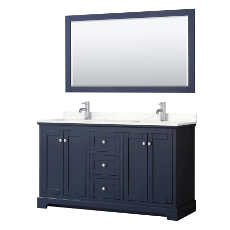 A large image of the Wyndham Collection WCV232360D-QTZ-UNSM58 Dark Blue / Giotto Quartz Top / Polished Chrome Hardware