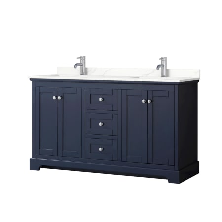 A large image of the Wyndham Collection WCV232360D-QTZ-UNSMXX Dark Blue / Giotto Quartz Top / Polished Chrome Hardware