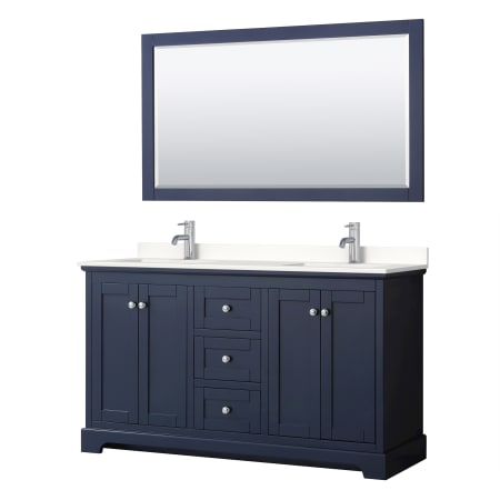 A large image of the Wyndham Collection WCV232360D-QTZ-UNSM58 Dark Blue / White Quartz Top / Polished Chrome Hardware