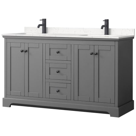 A large image of the Wyndham Collection WCV232360D-VCA-MXX Dark Gray / Carrara Cultured Marble Top / Matte Black Hardware