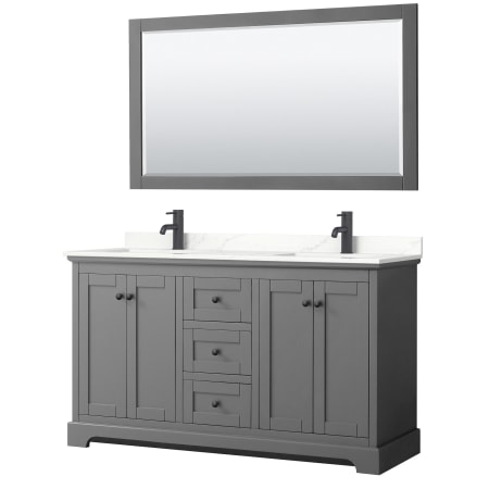 A large image of the Wyndham Collection WCV232360D-QTZ-UNSM58 Dark Gray / Giotto Quartz Top / Matte Black Hardware