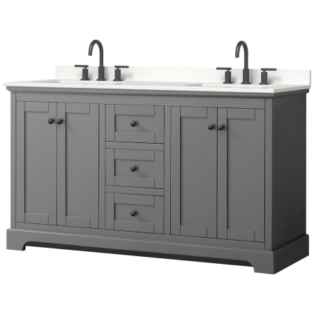 A large image of the Wyndham Collection WCV232360D-QTZ-US3MXX Dark Gray / White Quartz Top / Matte Black Hardware