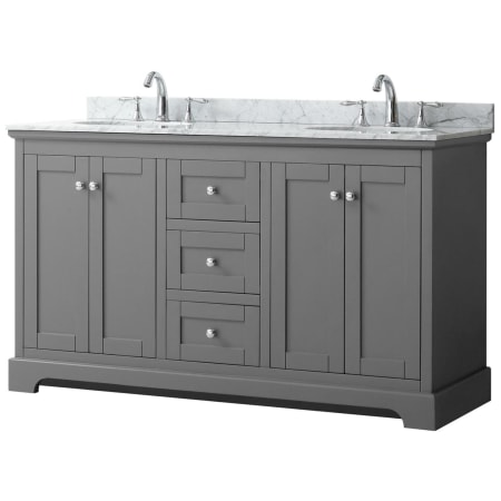 A large image of the Wyndham Collection WCV232360DCMUNOMXX Dark Gray / White Carrara Marble Top / Polished Chrome Hardware