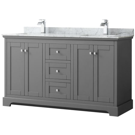 A large image of the Wyndham Collection WCV232360DCMUNSMXX Dark Gray / White Carrara Marble Top / Polished Chrome Hardware
