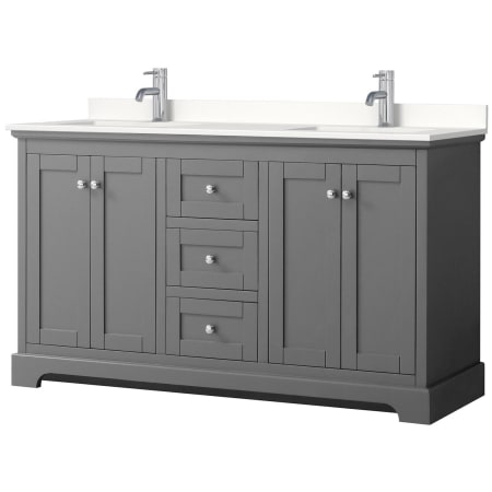 A large image of the Wyndham Collection WCV232360D-QTZ-UNSMXX Dark Gray / White Quartz Top / Polished Chrome Hardware