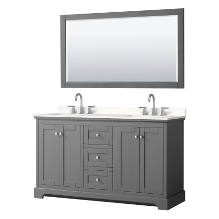 A large image of the Wyndham Collection WCV232360D-QTZ-US3M58 Dark Gray / White Quartz Top / Polished Chrome Hardware