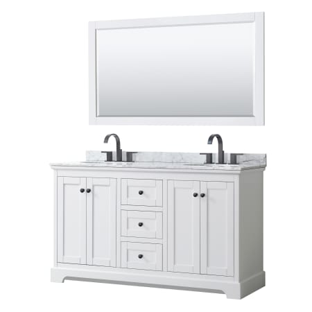 A large image of the Wyndham Collection WCV232360DCMUNOM58 White / White Carrara Marble Top / Matte Black Hardware