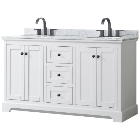 A large image of the Wyndham Collection WCV232360DCMUNOMXX White / White Carrara Marble Top / Matte Black Hardware