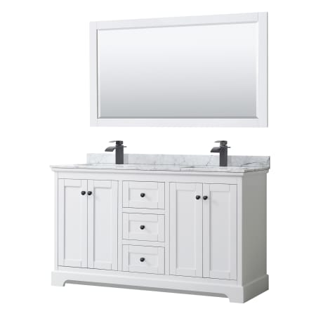 A large image of the Wyndham Collection WCV232360DCMUNSM58 White / White Carrara Marble Top / Matte Black Hardware