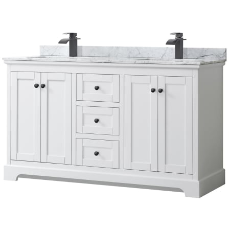 A large image of the Wyndham Collection WCV232360DCMUNSMXX White / White Carrara Marble Top / Matte Black Hardware