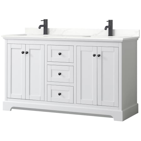 A large image of the Wyndham Collection WCV232360D-QTZ-UNSMXX White / Giotto Quartz Top / Matte Black Hardware