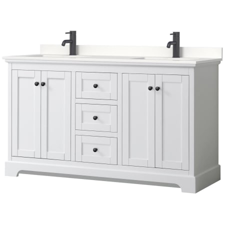 A large image of the Wyndham Collection WCV232360D-QTZ-UNSMXX White / White Quartz Top / Matte Black Hardware